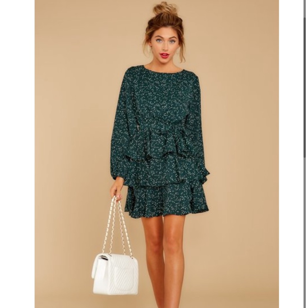 Green polka dot tiered dress